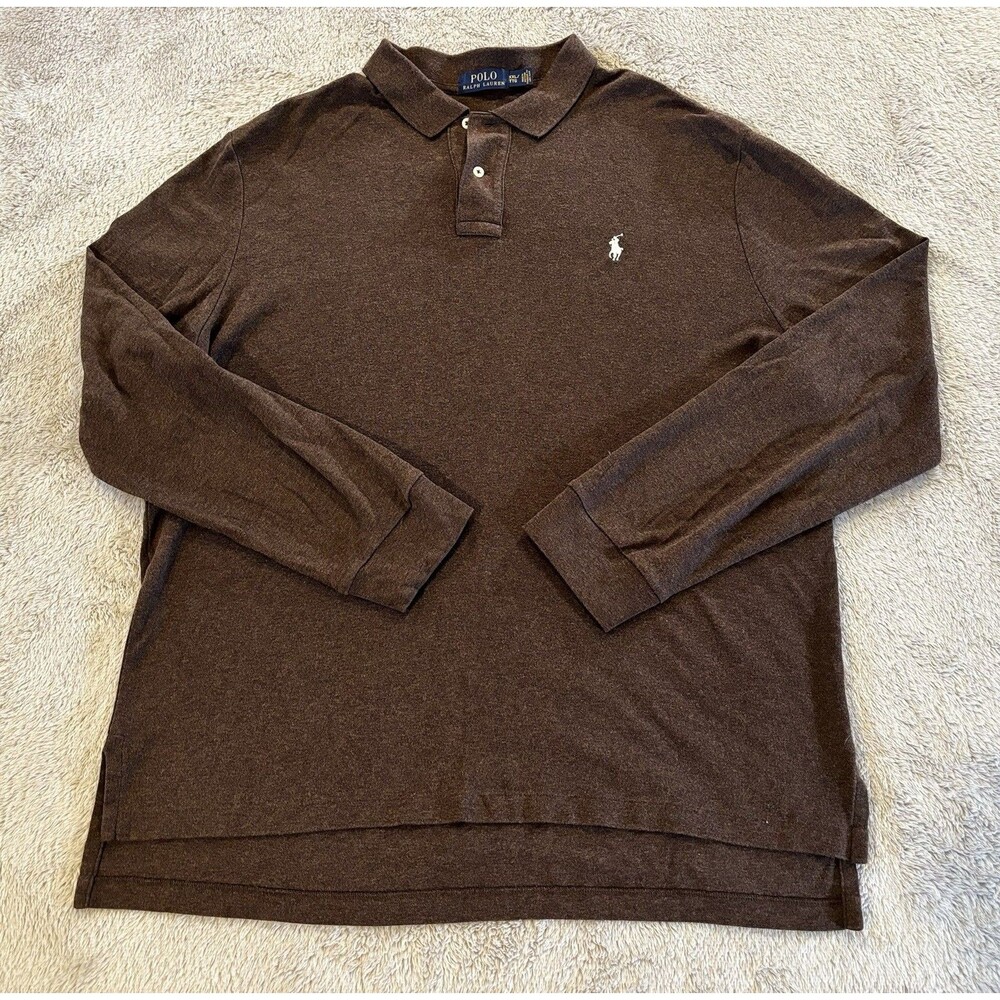 Polo Ralph Lauren Mens XXL Long Sleeve Button Up Shirt Brown Cotton White Pony